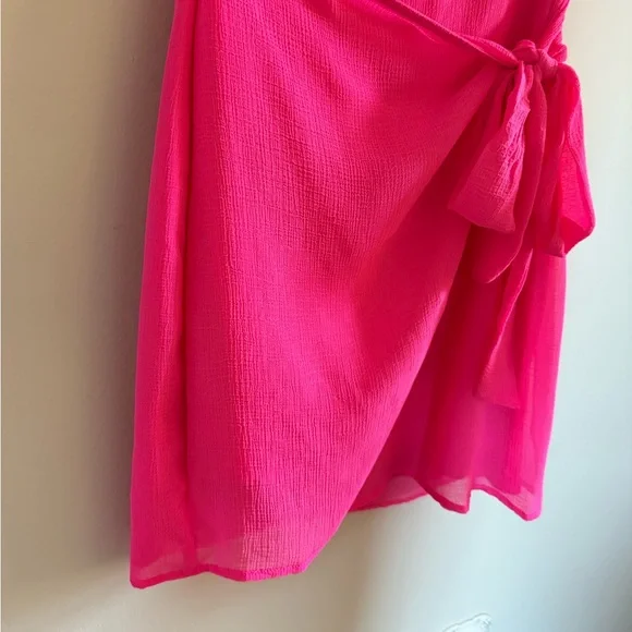 Lucy in the Sky • Hot Pink Shoulder Tie Mini Party Dress Sz Medium Barbiecore - Picture 7 of 12